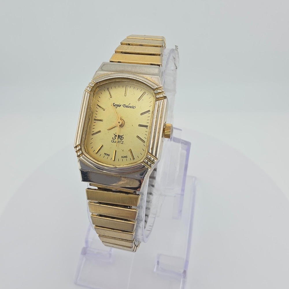 Vintage SERGIO VALENTE Ladies Stretch Watch Link Bracelet Silver Gold Tone 6.5"